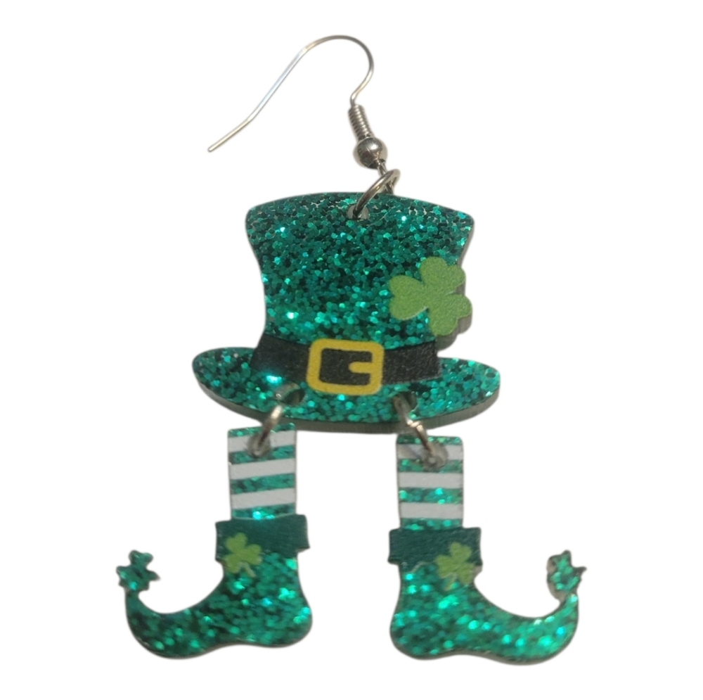 St. Patrick's Day Sparkle Dangling Earrings - Picture 2 of 5
